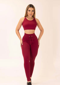 Conjunto canelado Top Calça Costa Nua Sem Empina