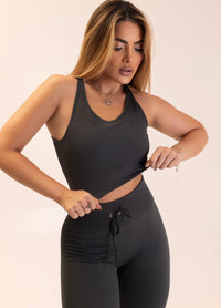 Conjunto canelado Top Calça Costa Nua Sem Empina